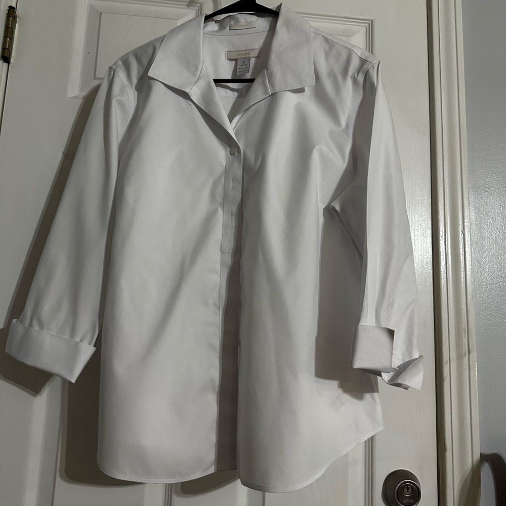 Chico no iron white button down shirt size 2